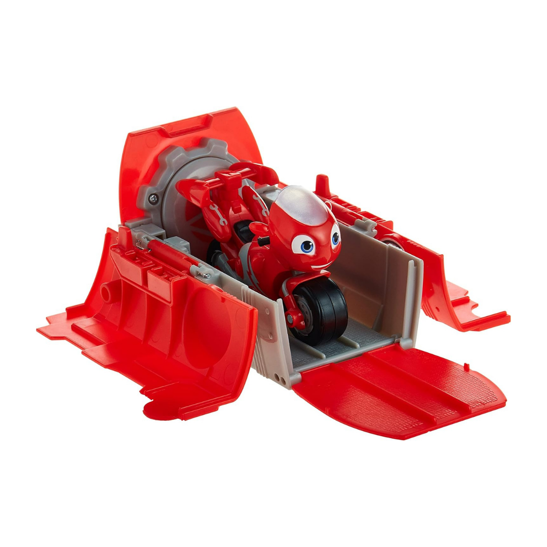 Tomy Ricky Zoom - Loop Pop წითელი მოტოციკლის ფიგურა ტრასით