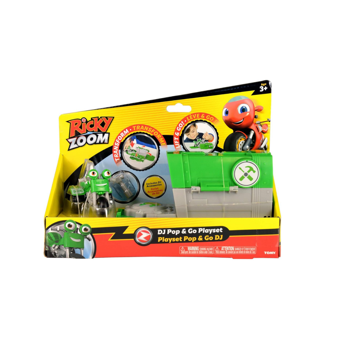 Tomy Ricky Zoom - Dj მწვანე მოტოციკლის ფიგურა ტრასით