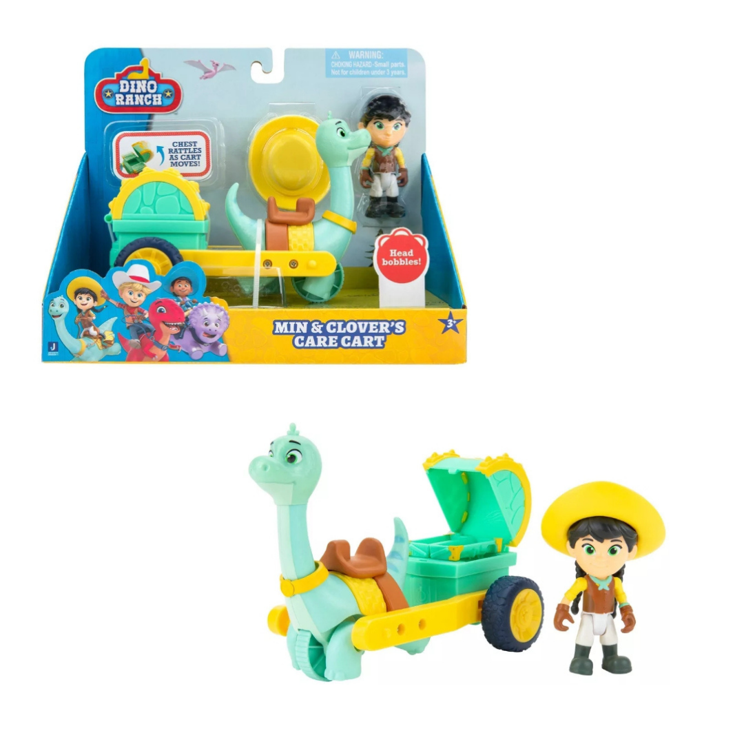 Jazwares Dino Ranch Feature Vehicle - Min And Clovers Care Cart Brontosaurs Dinosaur