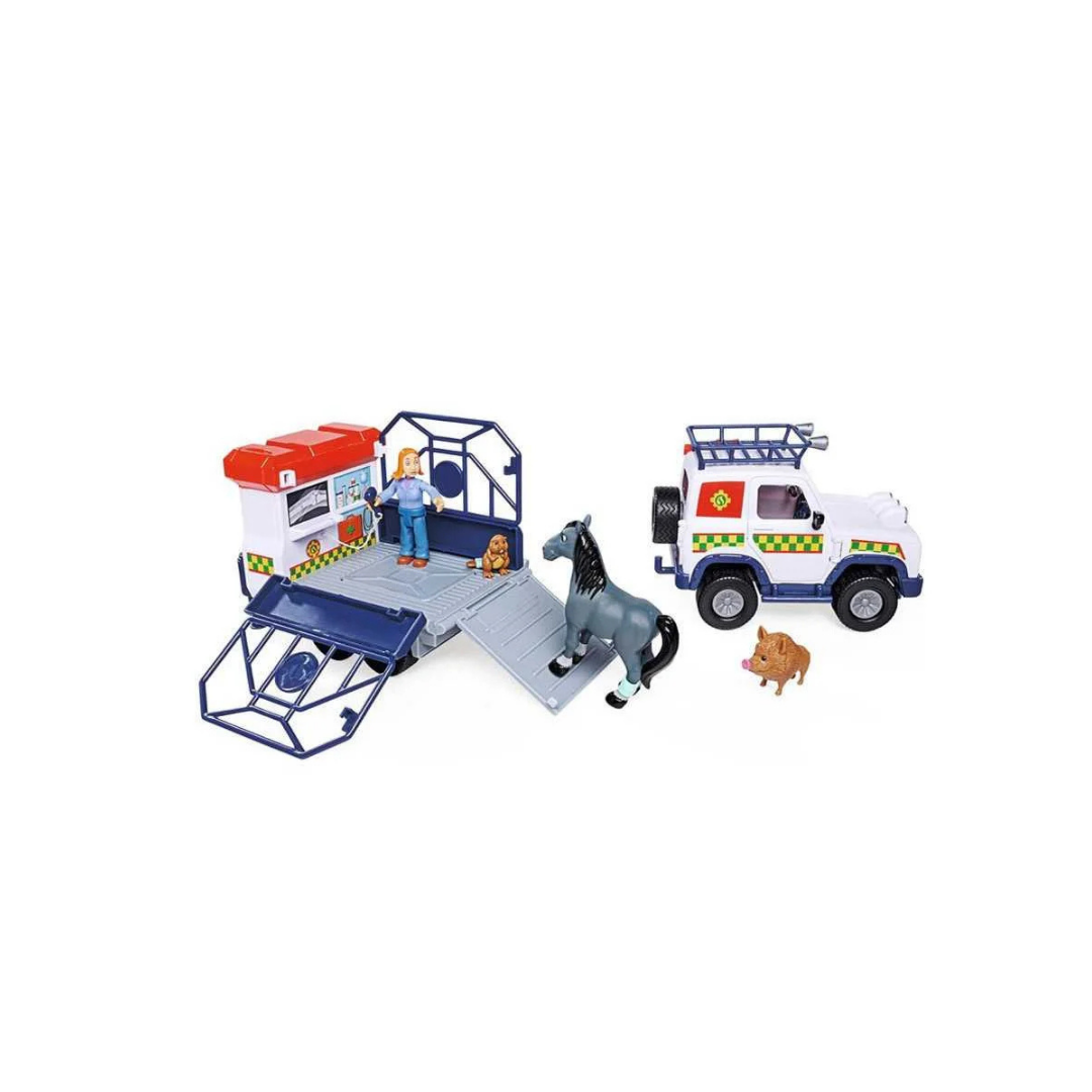 Simba Fireman Sam Vet გადამზიდი მანქანა და ცხოველის ფიგურები